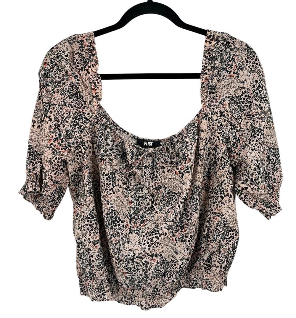 Paige Blouse Elise floral blouse crop ecru puff sleeve top size X-Large XL